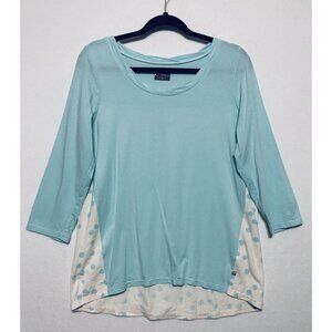 Zinni by Garnet Hill Womens Medium Blue Polka Dot Blouse 3/4 Sleeve Hi Low Hem
